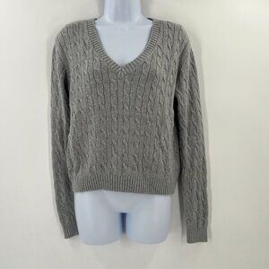 Brandy Melville OS Gray Cable Knit Sweater Pullover Preppy V-Neck